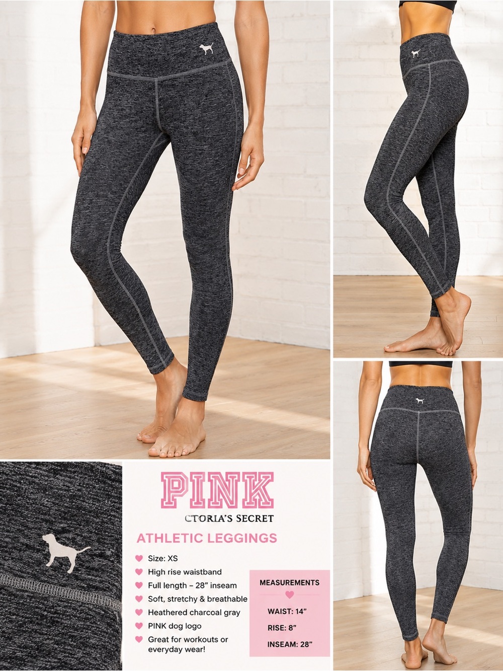 PINK Victoria’s Secret Heathered Gray High Rise Leggings XS 28” Athletic Yoga